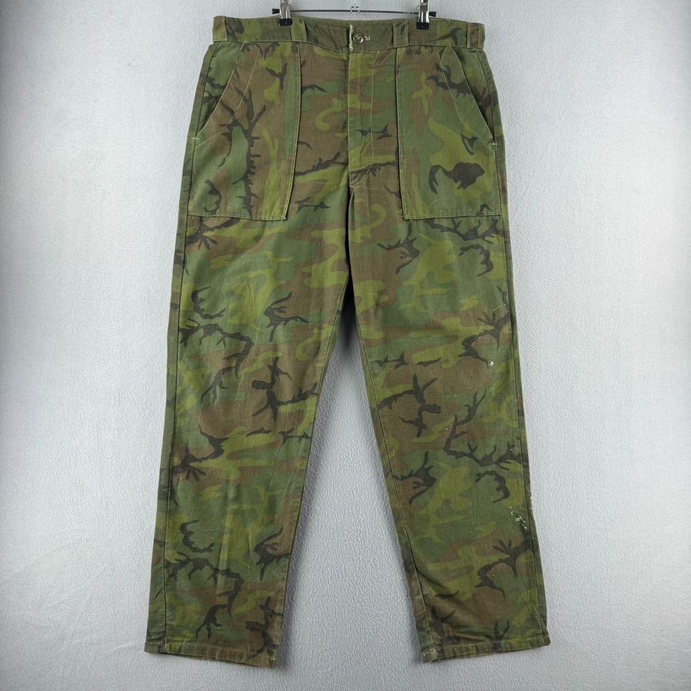 Vintage 70s ERDL Camo Baker Pants Mens Fits 37x32 SafTBak Sateen Vietnam ADVISOR